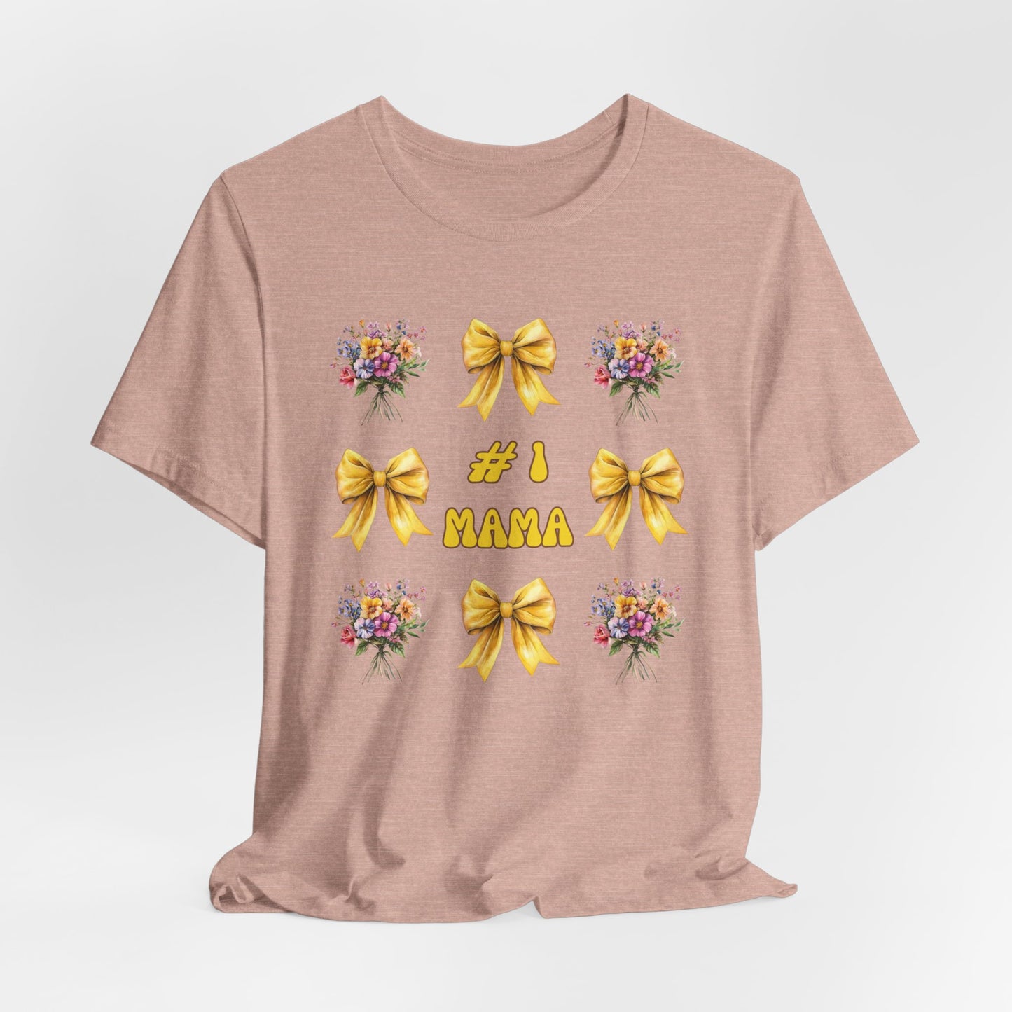 #1 Mama T-Shirt – Mother's Day Gift with Yellow Bows and Florals – Soft Cotton Tee