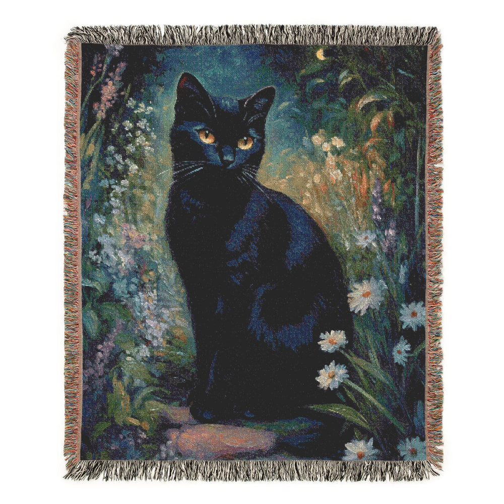 black cat woven blanket, cat lover gift