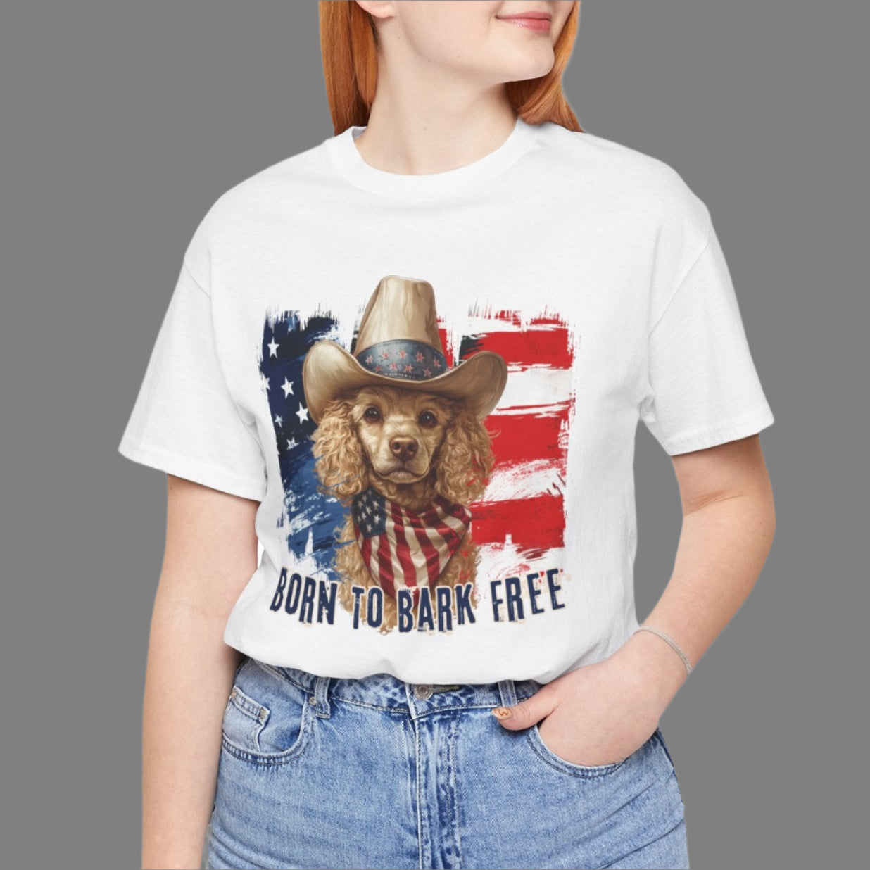 born to bark free poodle patriotic t-shirt, 4th of july, independance day dog lover t-shirt