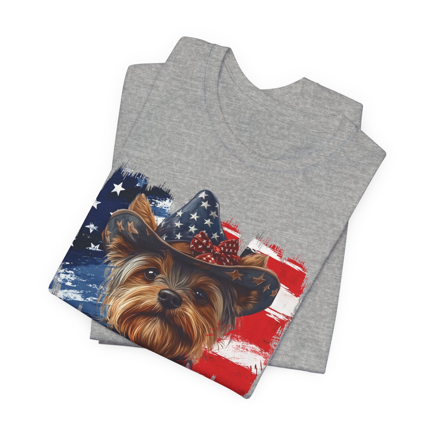 Yorkie Patriotic T-Shirt "Born to Bark Free" - Dog-Themed Patriotic Design