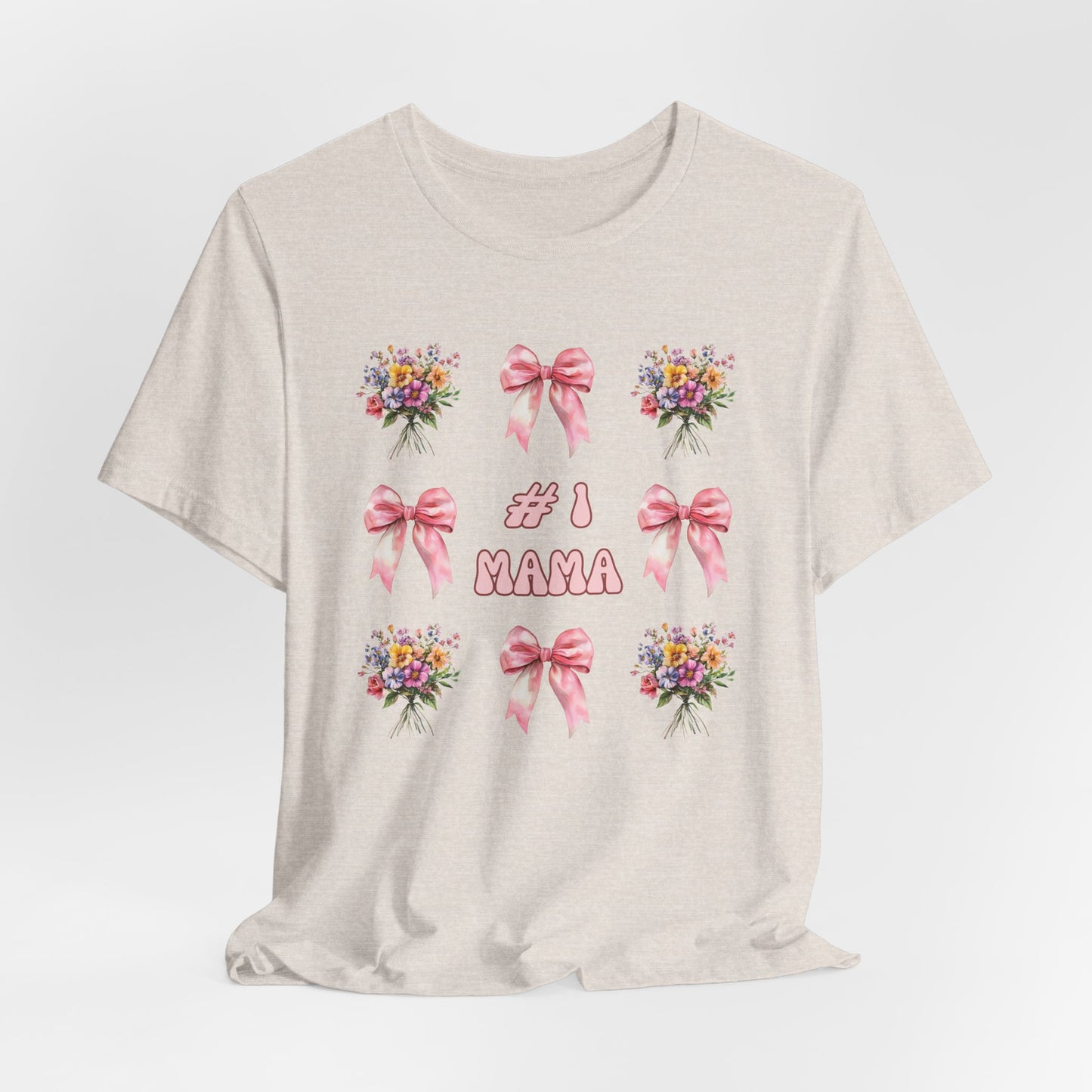 #1 Mama T-Shirt – Soft Cotton Tee with Pink Bows & Florals – Gift for Mom