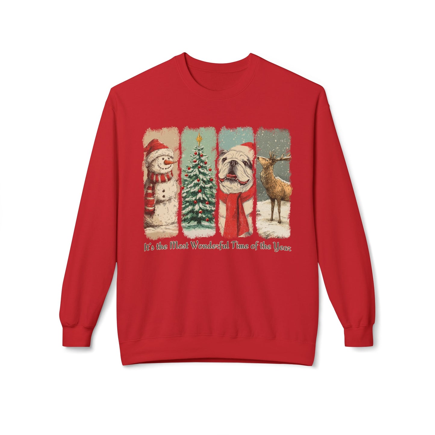 English Bulldog Santa – Vintage Brush Stroke Christmas Sweater