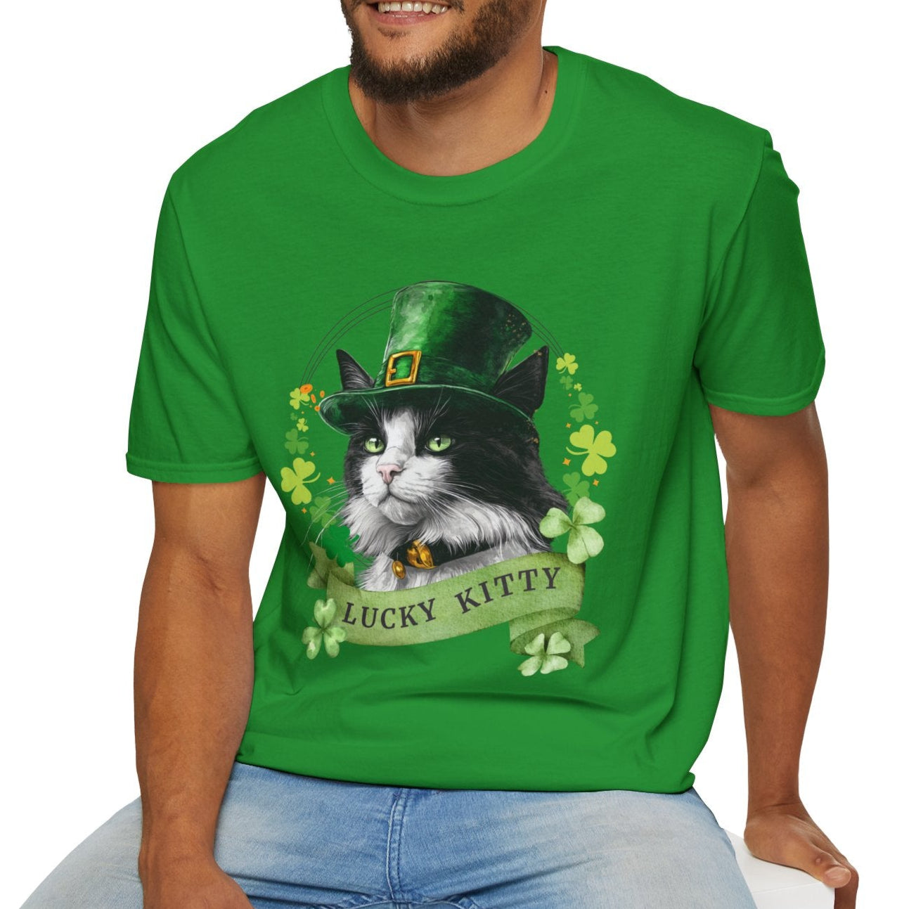 Black and White Cat - St. Patrick’s Day Cat Lover T-Shirt