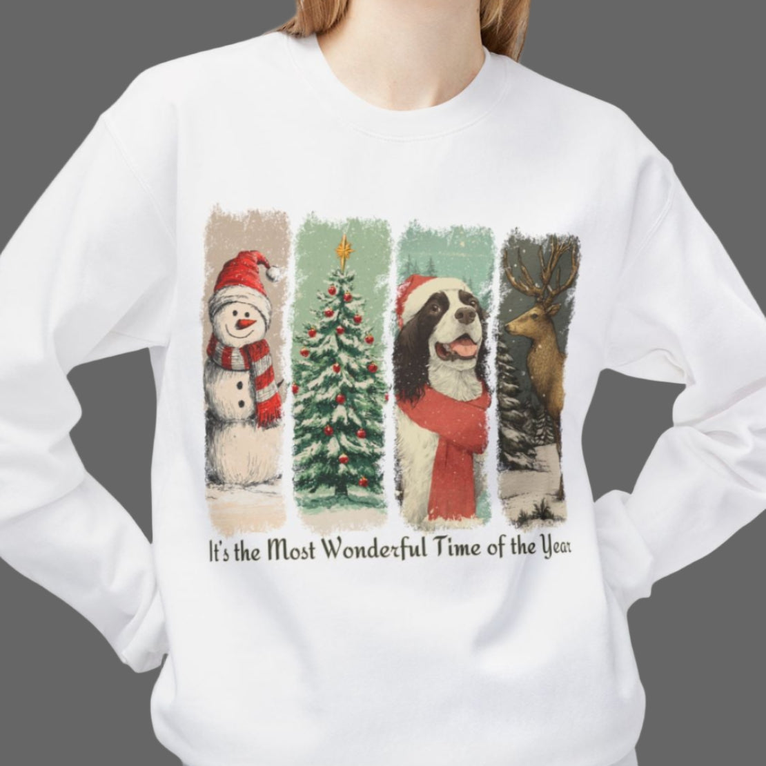 English Springer Spaniel Santa – Vintage Brush Stroke Christmas Sweater