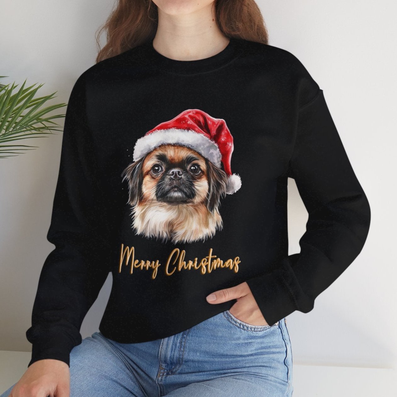 Pekingese In A Santa Hat Sweatshirt