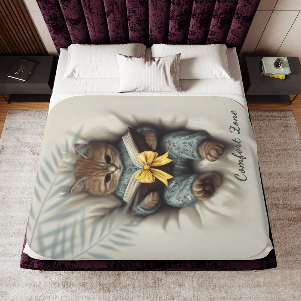 Comfort Zone – Ginger Cat Blanket | Personalized Sherpa Fleece Throw for Cat Lovers & Moms