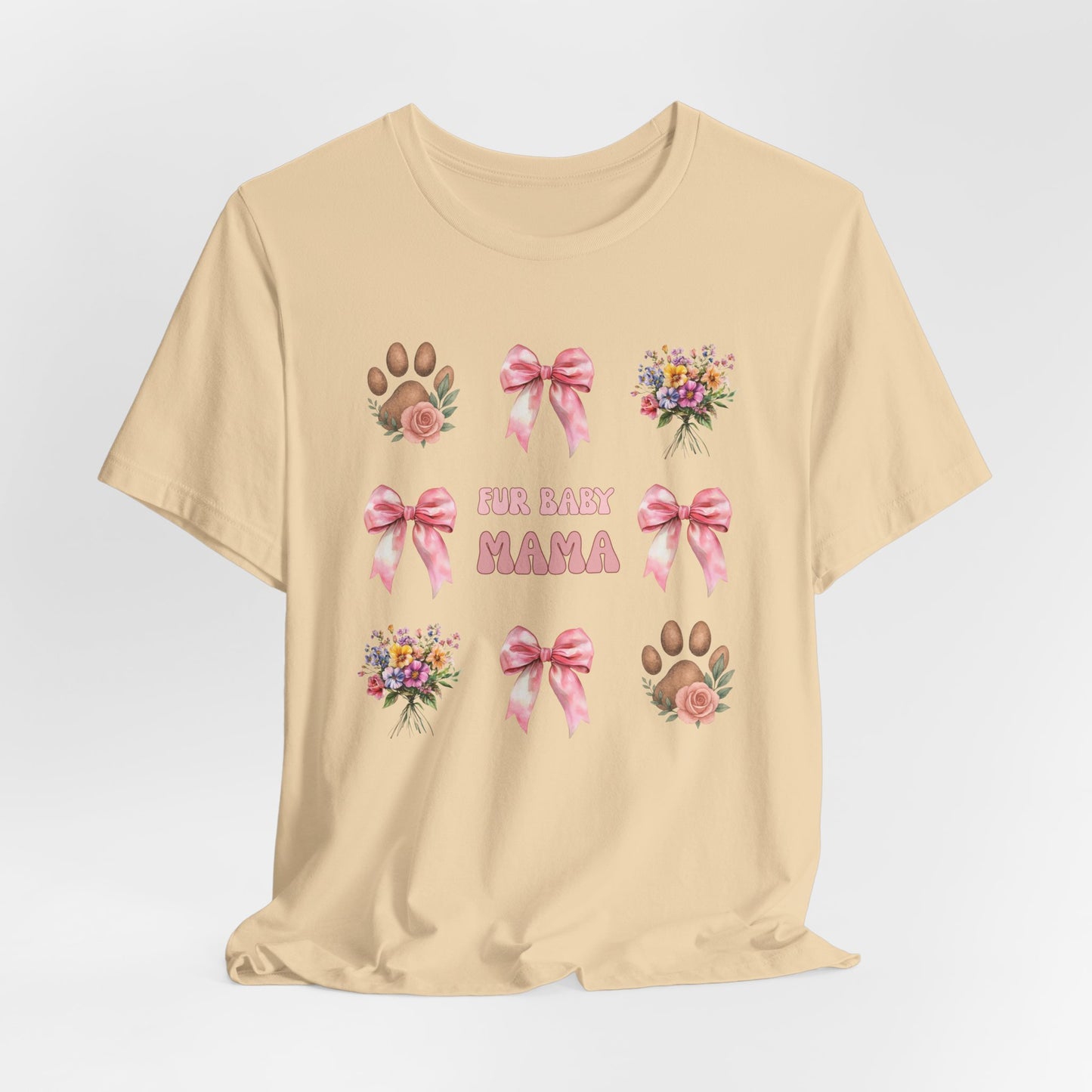 Fur Baby Mama T-Shirt – Soft Cotton Tee with Pink Bows – Gift for Pet Moms