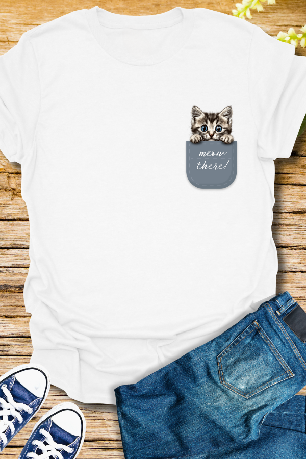 Meow There Pocket Kitten - Unisex Softstyle T-Shirt