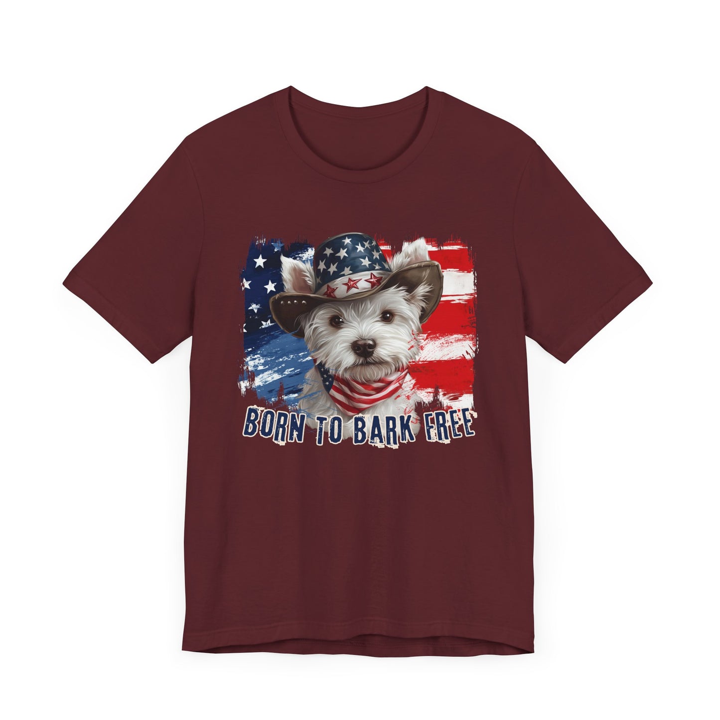 Westie Patriotic T-Shirt "Born to Bark Free" - Dog-Themed Patriotic Design