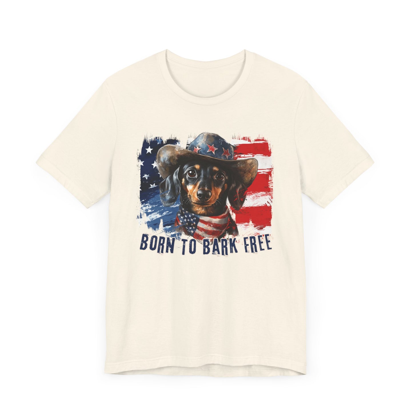 Dachshund Patriotic T-Shirt "Born to Bark Free" - Dog-Themed Patriotic Design