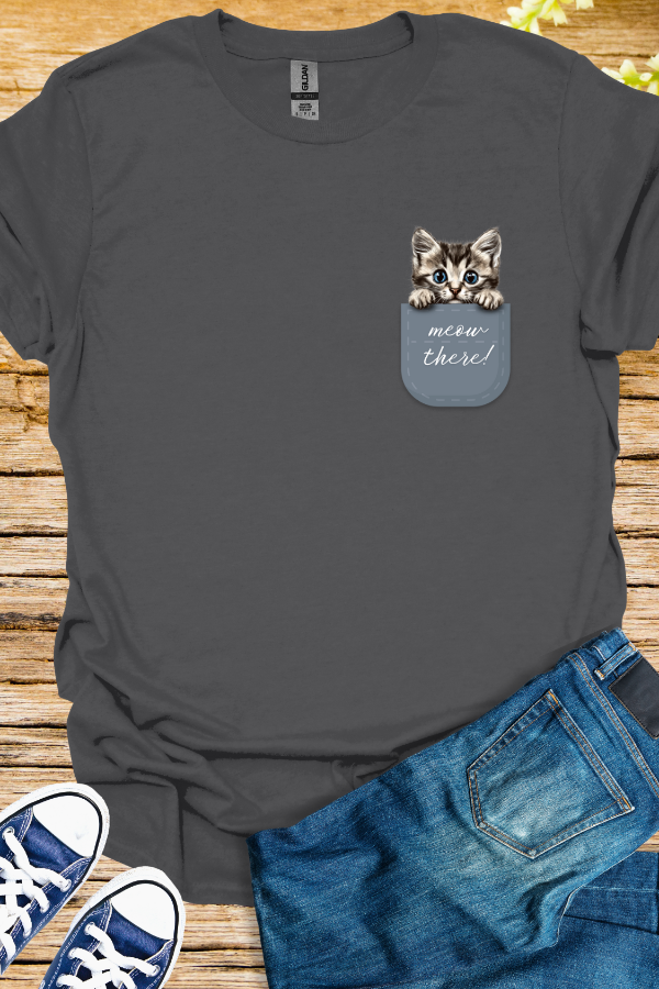 Meow There Pocket Kitten - Unisex Softstyle T-Shirt
