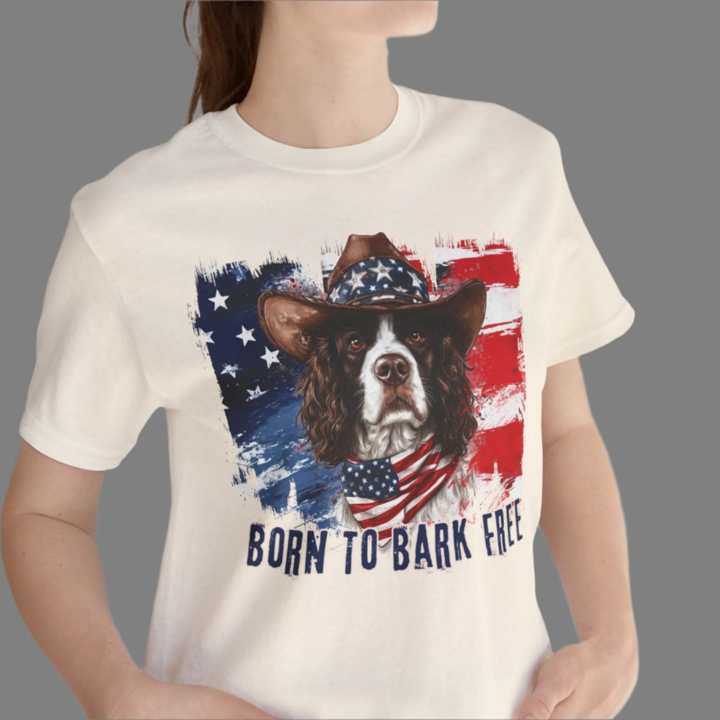 born to bark free english springer spaniel patriotic t-shirt, 4th of july, independance day dog lover t-shirt