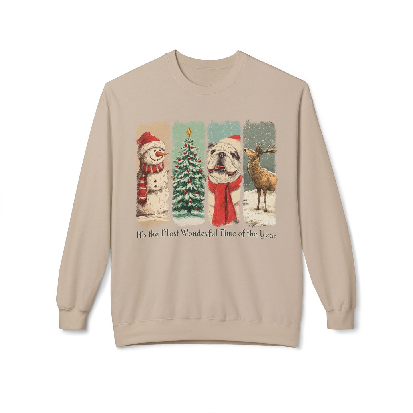 English Bulldog Santa – Vintage Brush Stroke Christmas Sweater