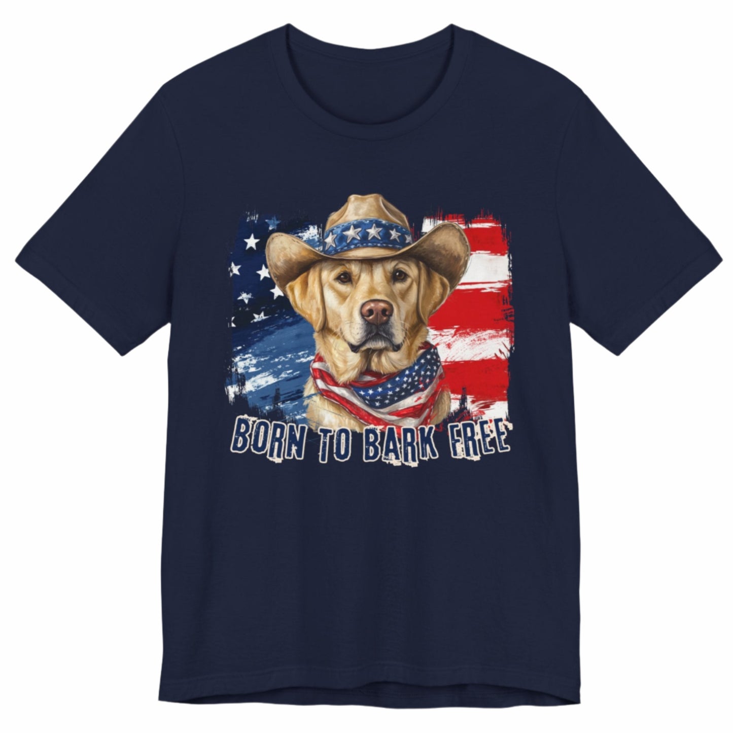Yellow Labrador Patriotic T-Shirt "Born to Bark Free"