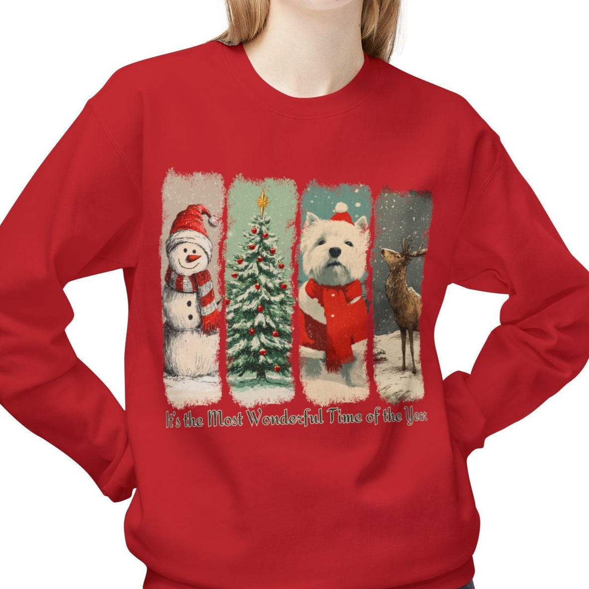 Westie Santa – Vintage Brush Stroke Christmas Sweater