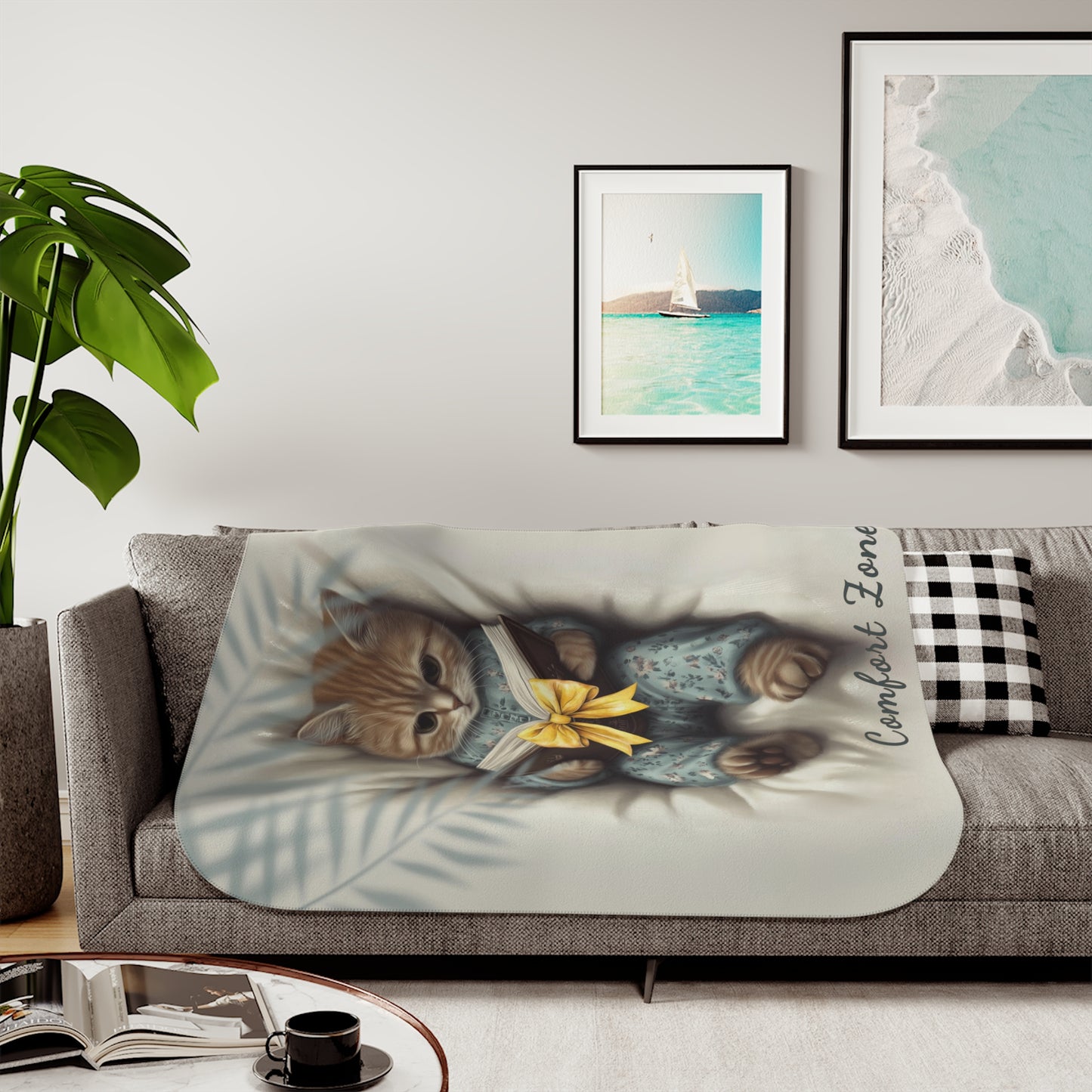 Comfort Zone – Ginger Cat Blanket | Personalized Sherpa Fleece Throw for Cat Lovers & Moms