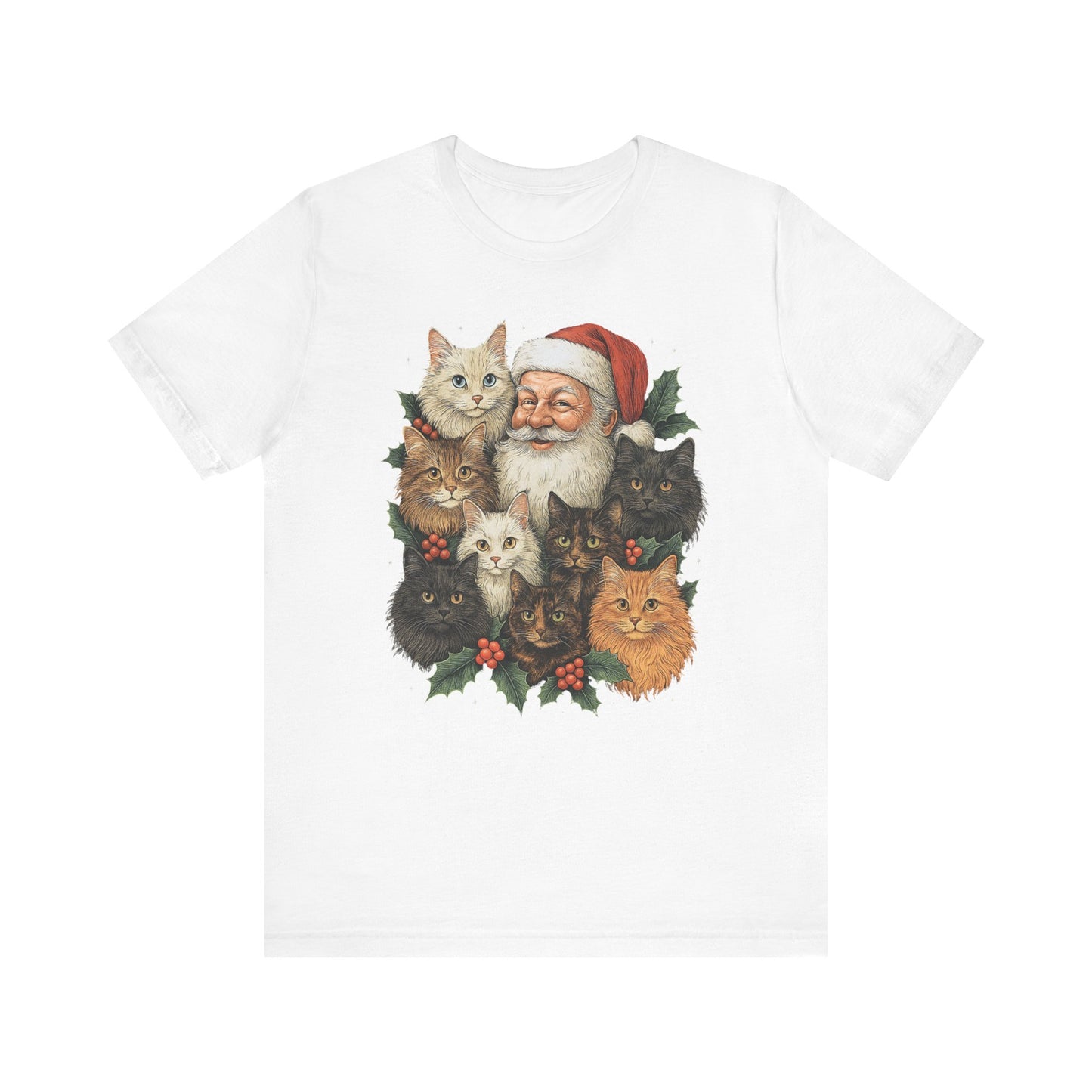 Santa & His Fluffy Cats Christmas T-Shirt – Vintage Holiday Cat Lover Tee