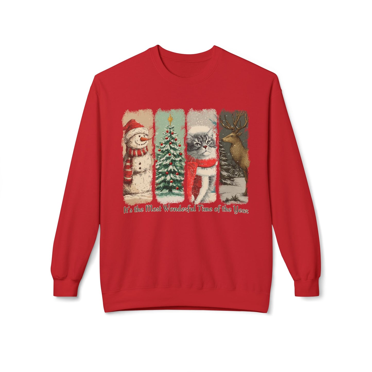 Fluffy Gray Tabby Cat Santa – Vintage Brush Stroke Christmas Sweater