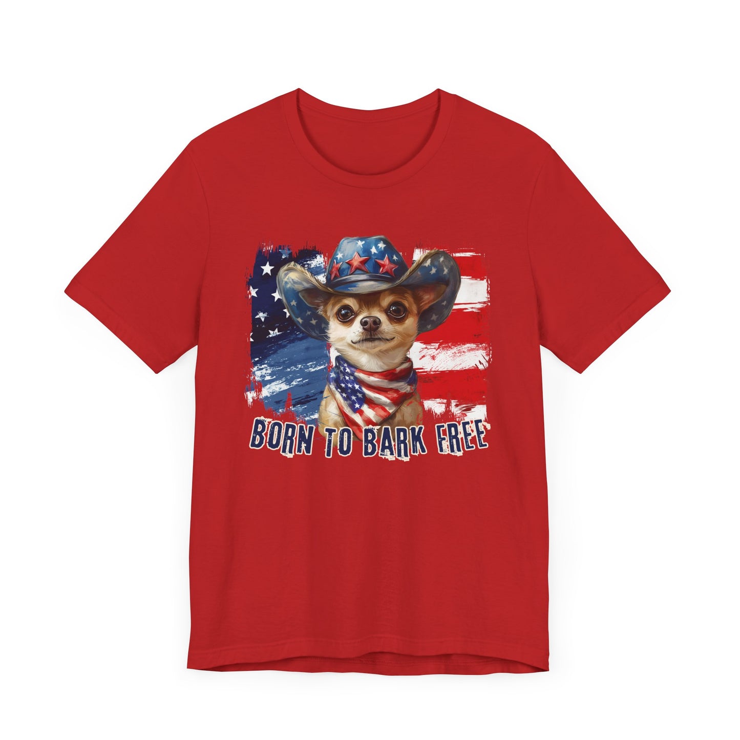 Chihuahua Patriotic T-Shirt "Born to Bark Free" - Dog-Themed Patriotic Design