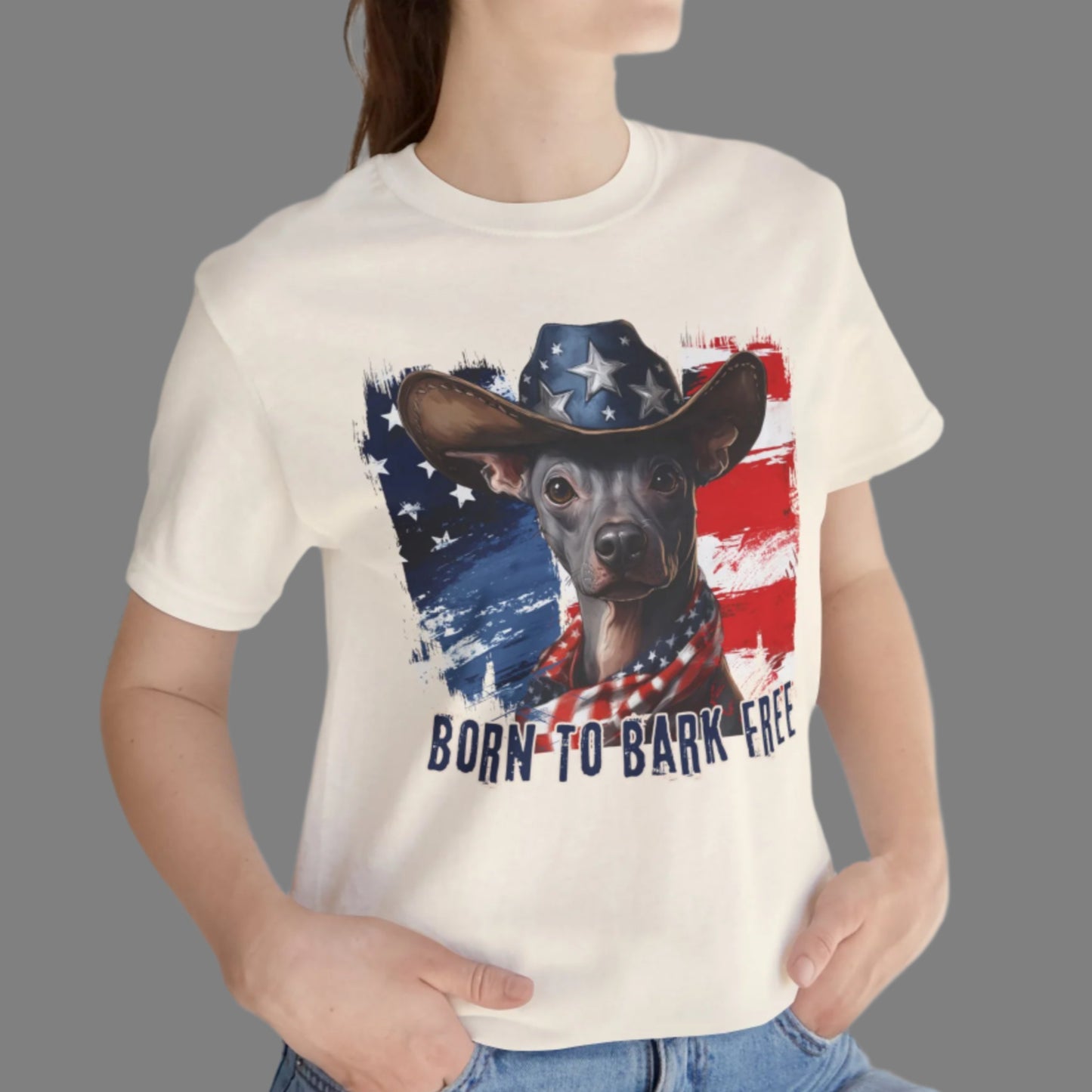 Xoloitzquintli - Mexican Hairless - Patriotic T-Shirt "Born to Bark Free"