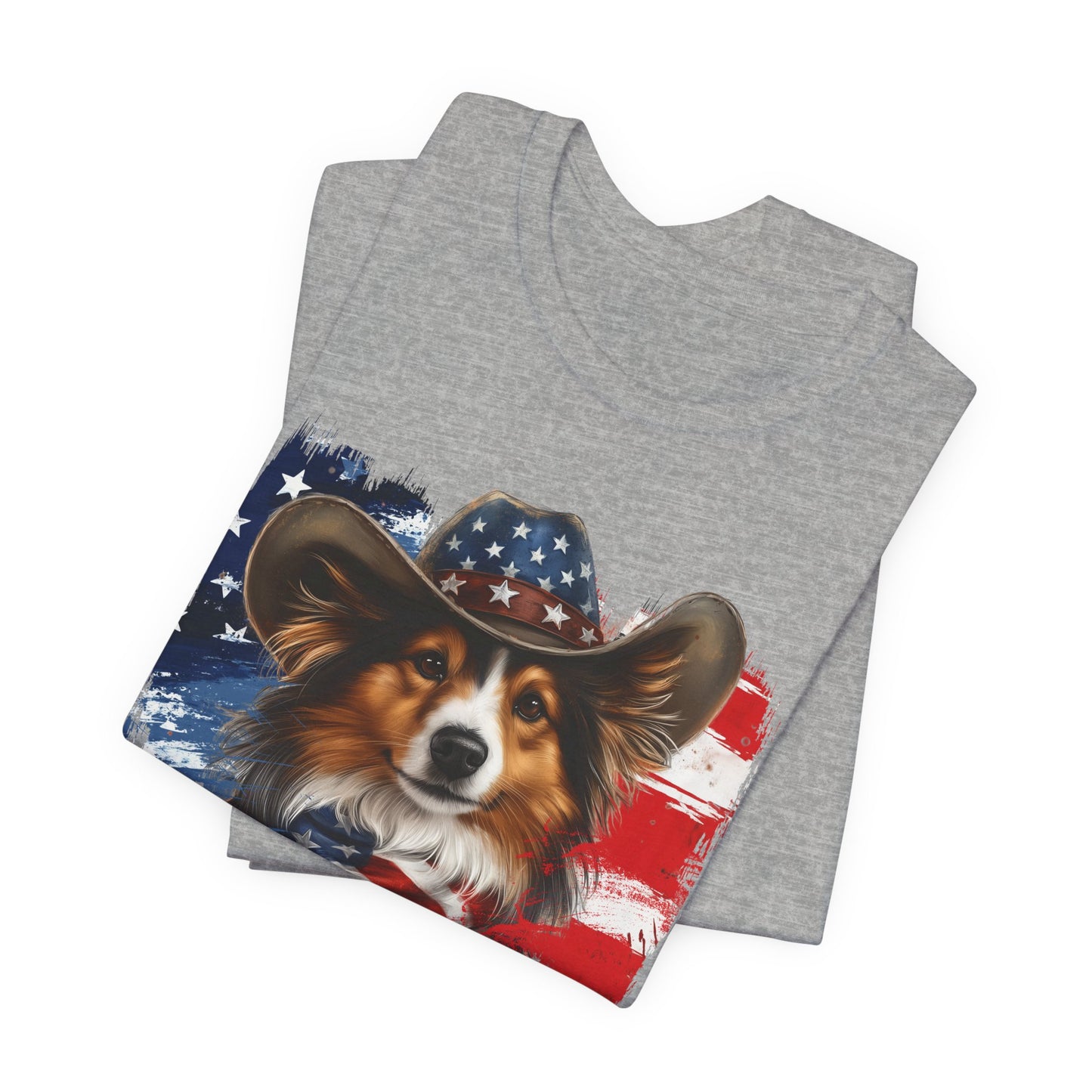 Sheltie Patriotic T-Shirt "Born to Bark Free" - Dog-Themed Patriotic Design