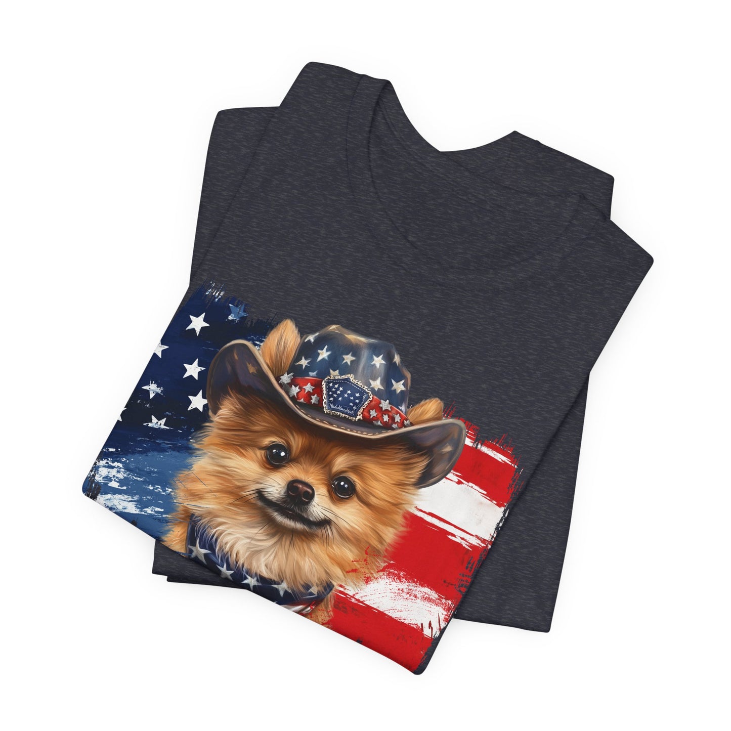 Pomeranian Patriotic T-Shirt "Born to Bark Free" - Dog-Themed Patriotic Design