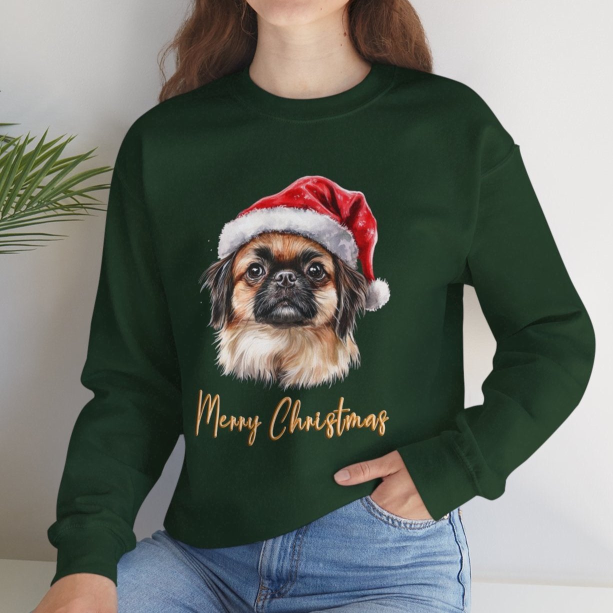 Pekingese In A Santa Hat Sweatshirt
