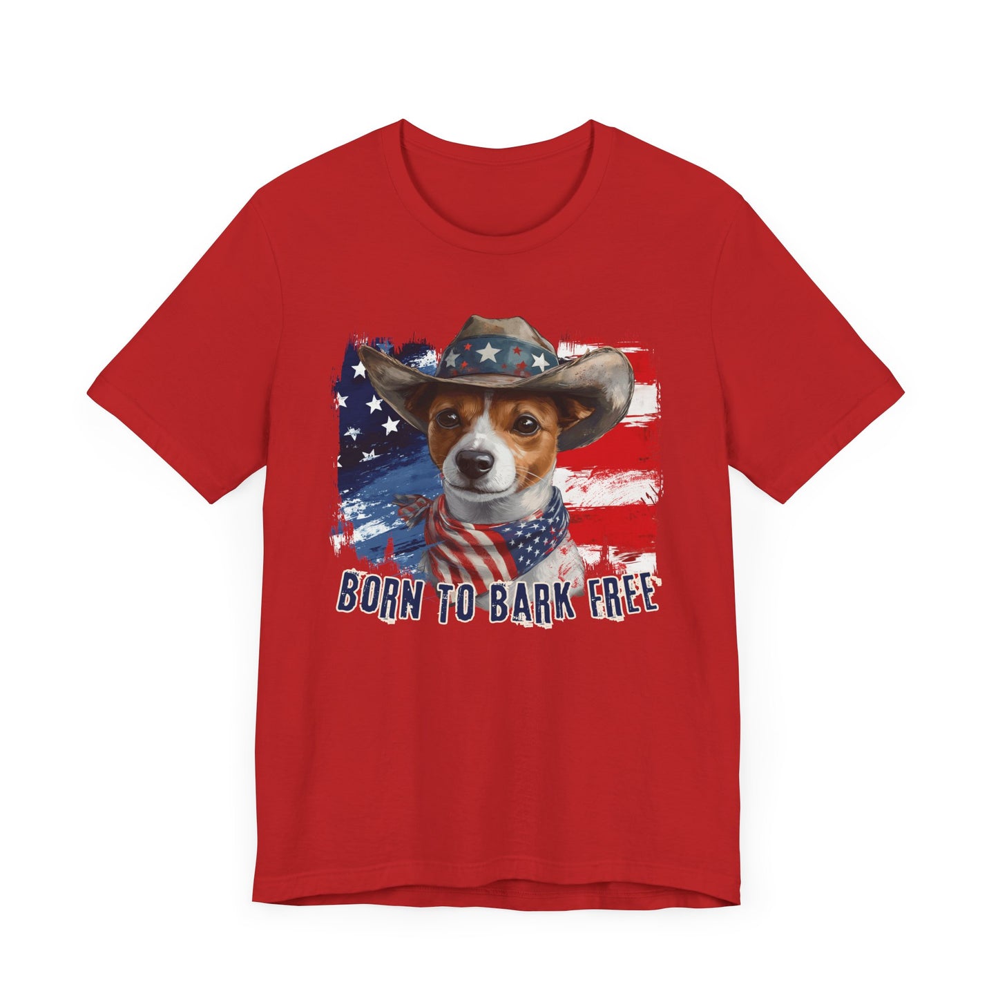 Jack Russel Patriotic T-Shirt "Born to Bark Free" - Dog-Themed Patriotic Design