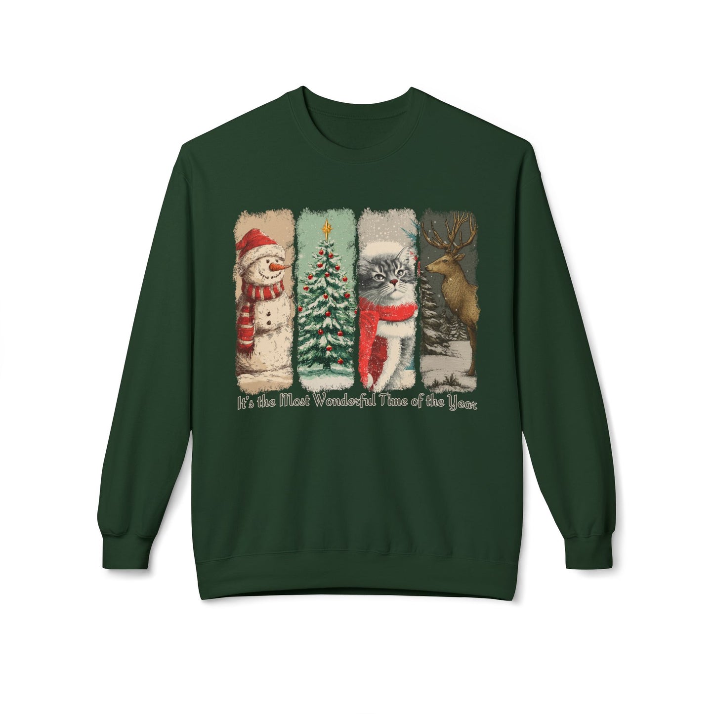 Fluffy Gray Tabby Cat Santa – Vintage Brush Stroke Christmas Sweater