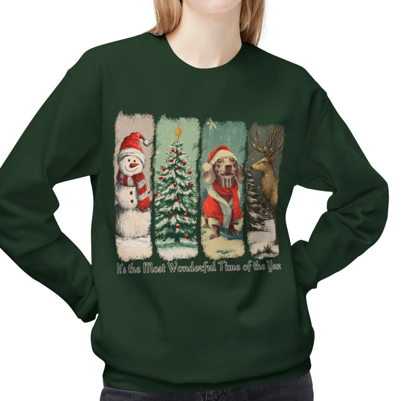 Dachshund Santa – Vintage Brush Stroke Christmas Sweater