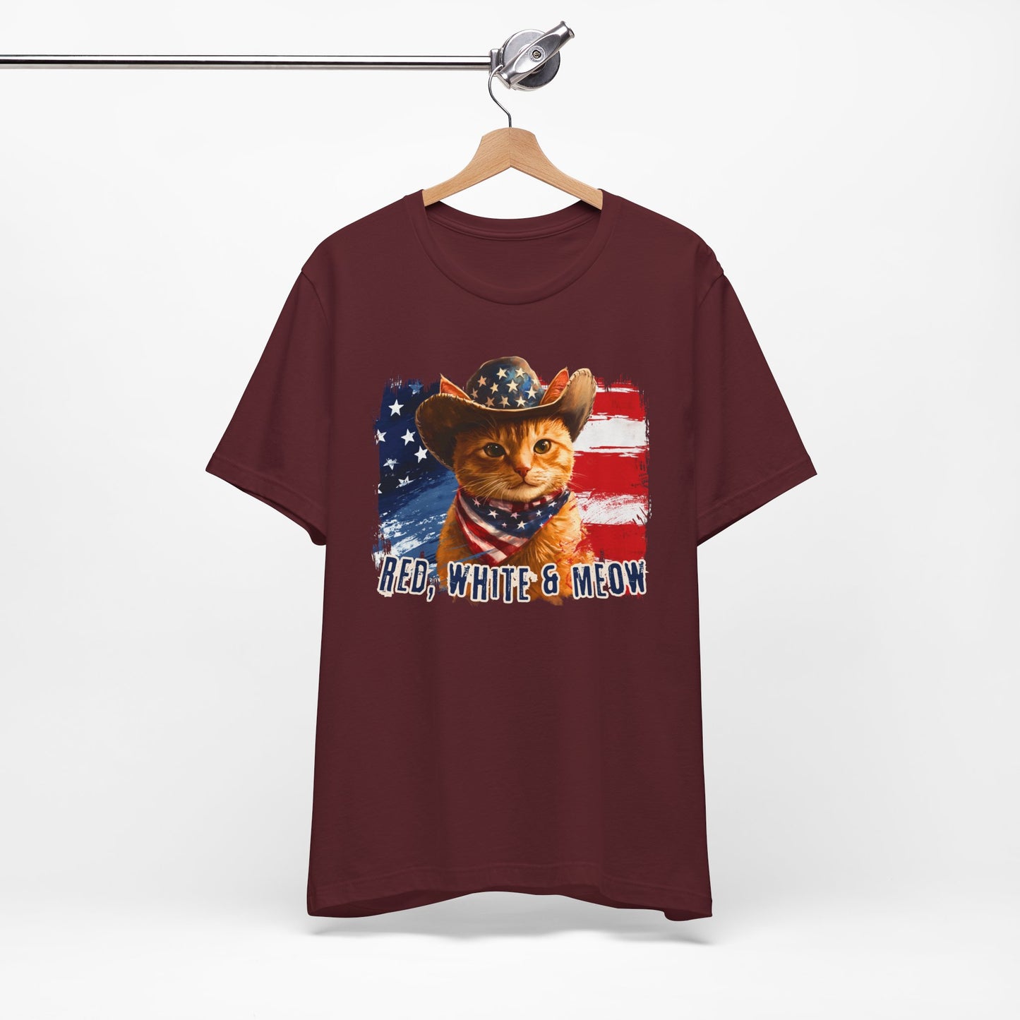 Ginger Cat Patriotic T-Shirt "Red, White & Meow" - Cat-Themed Patriotic Design