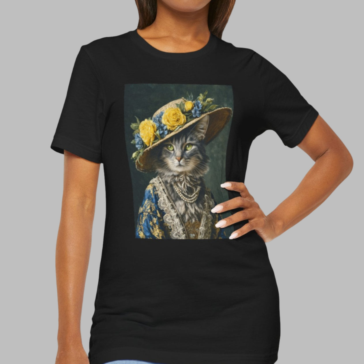 Royal Cat Tee - Customizable Shirt Victorian Cat in Yellow & Blue