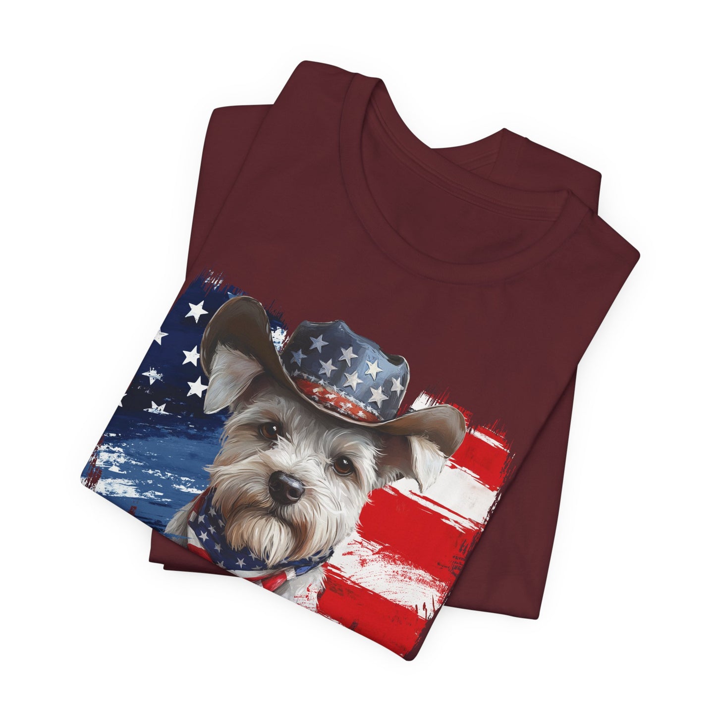 White Schnauzer Patriotic T-Shirt "Born to Bark Free" - Dog-Themed Patriotic Design