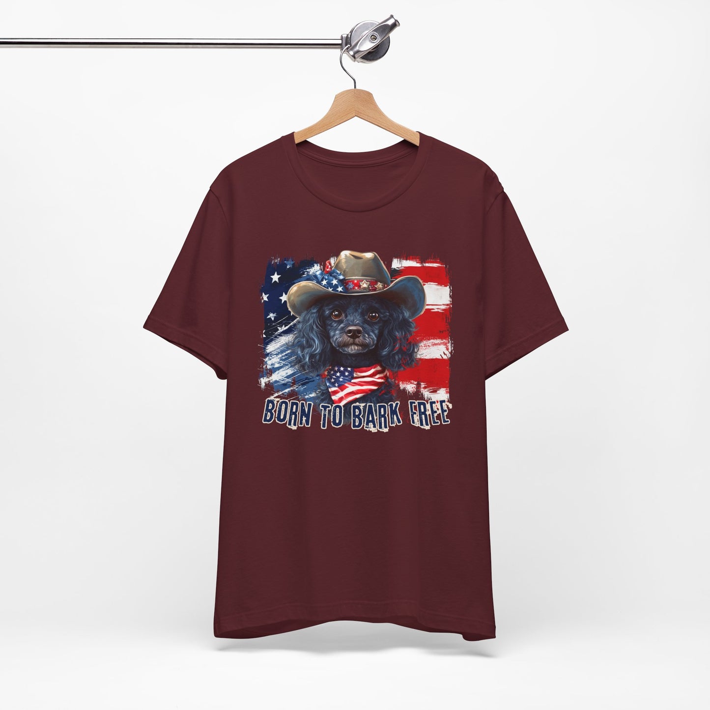 born to bark free poodle patriotic t-shirt, 4th of july, independance day dog lover t-shirt