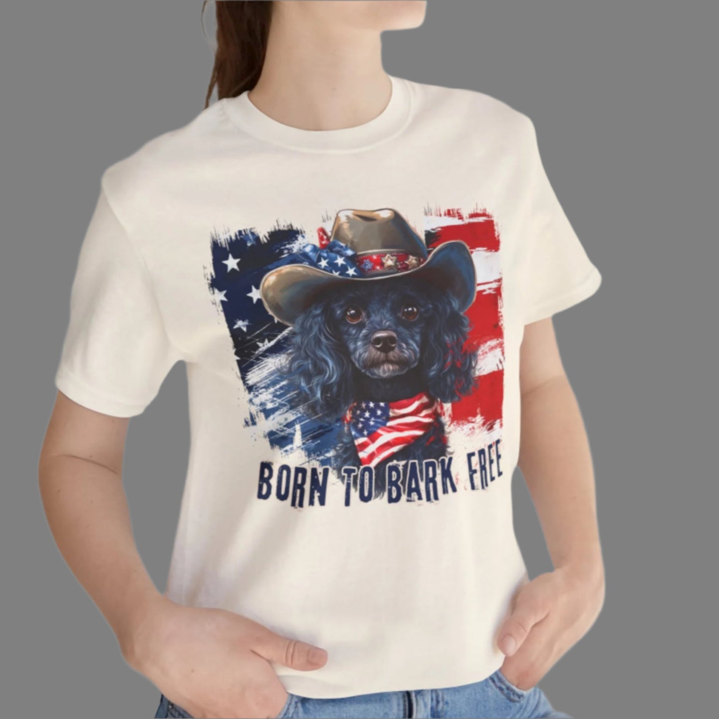 born to bark free poodle patriotic t-shirt, 4th of july, independance day dog lover t-shirt