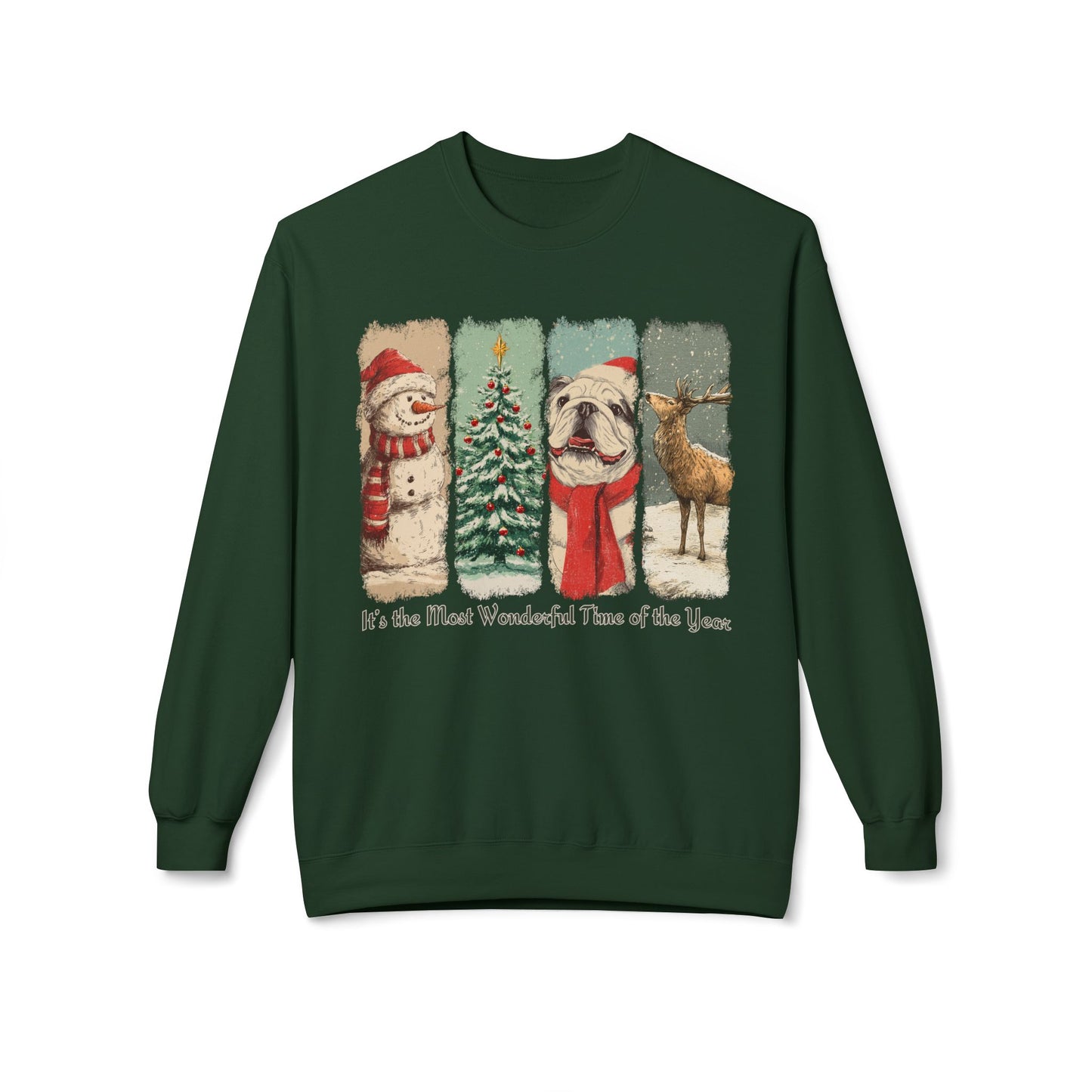 English Bulldog Santa – Vintage Brush Stroke Christmas Sweater