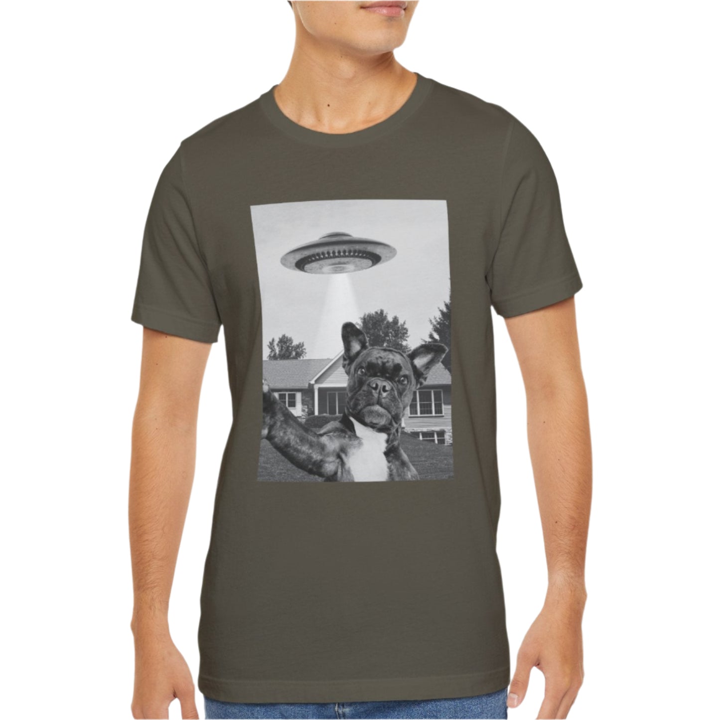 Funny Frenchie Alien Selfie T-Shirt