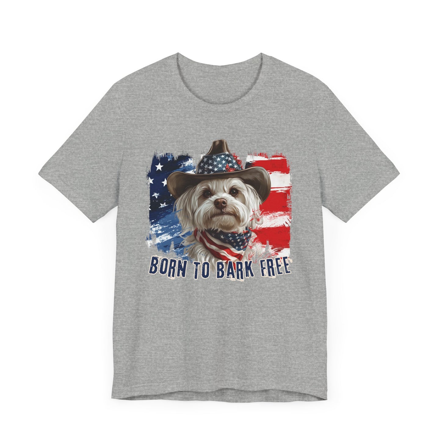 Maltese Patriotic T-Shirt "Born to Bark Free" - Dog-Themed Patriotic Design