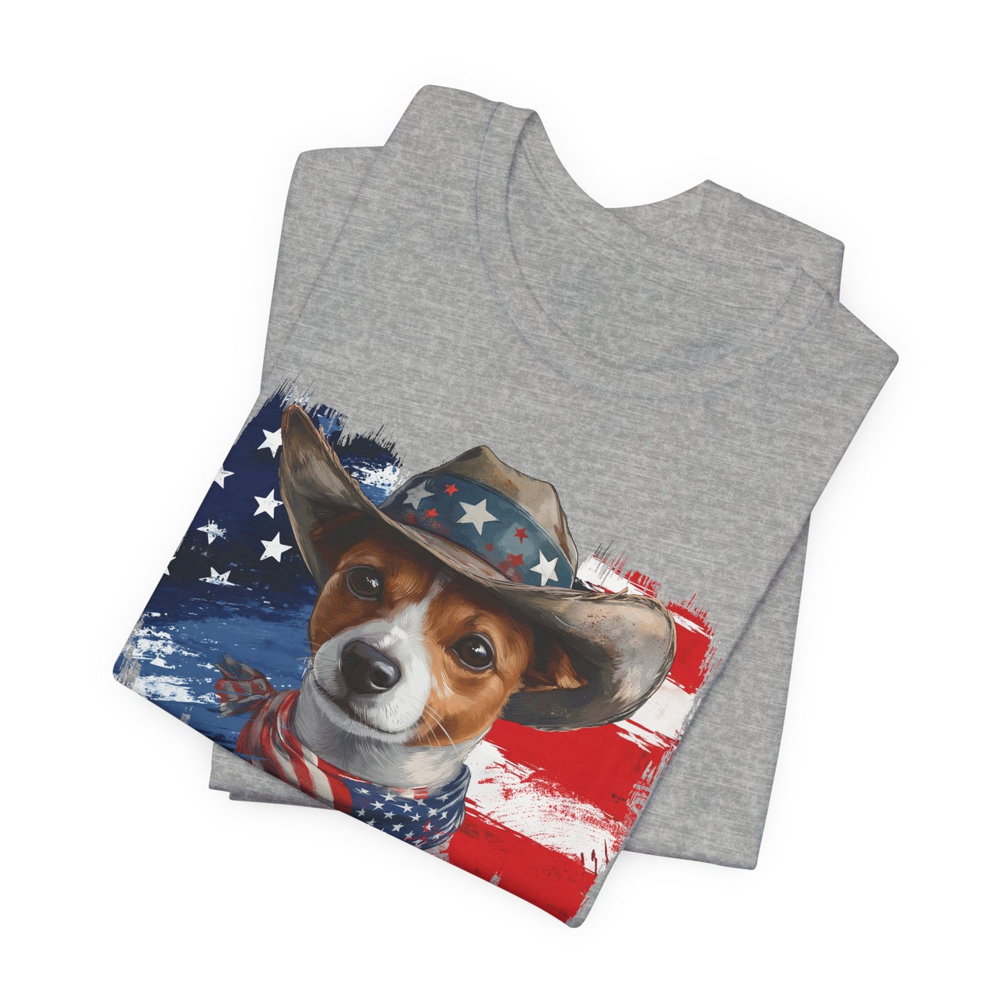 Jack Russel Patriotic T-Shirt "Born to Bark Free" - Dog-Themed Patriotic Design