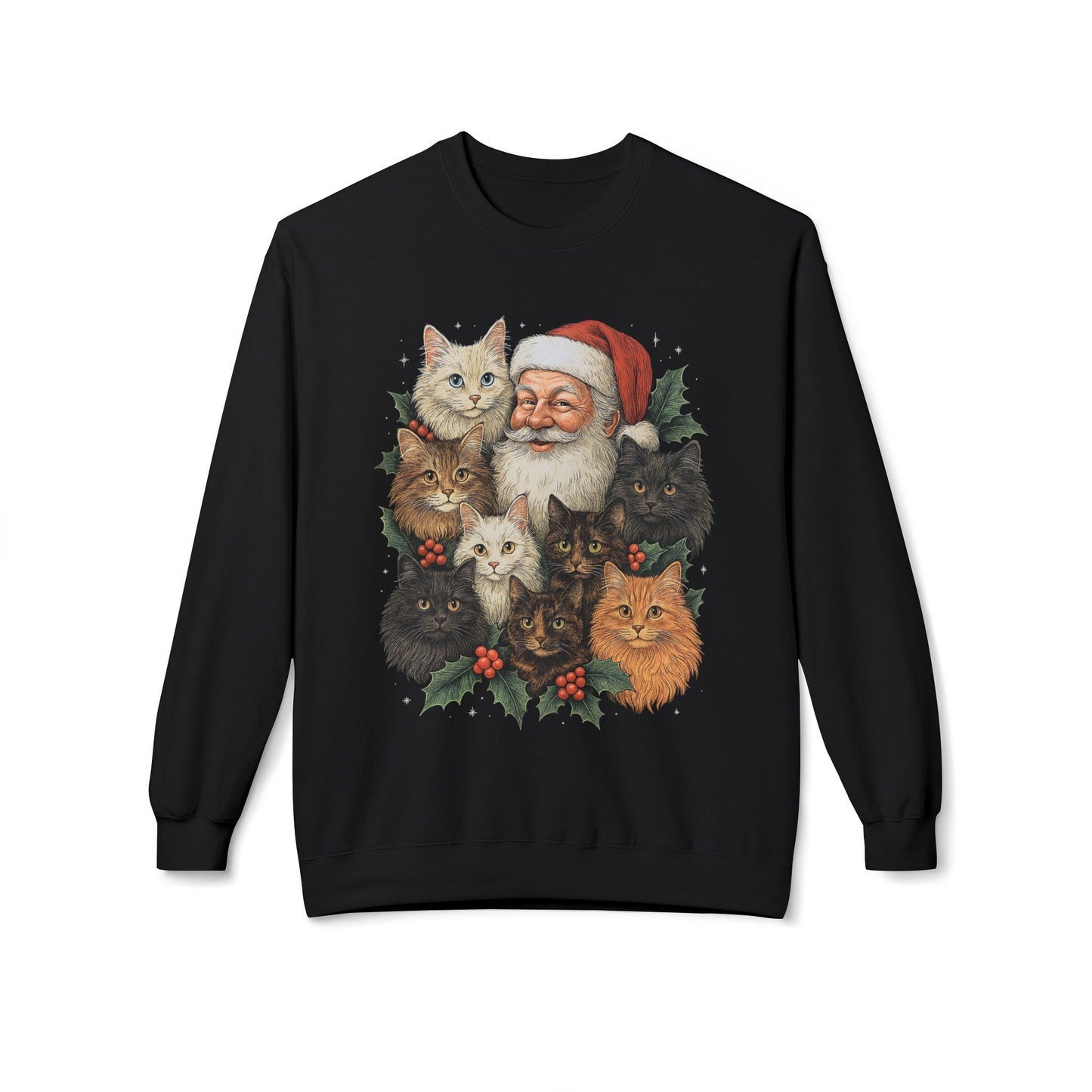 Santa & His Fluffy Cats Christmas Sweatshirt – Vintage Holiday Cat Lover Sweater