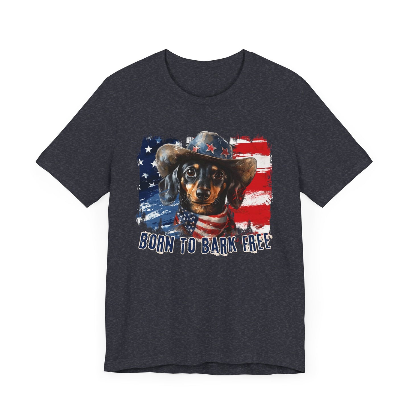 Dachshund Patriotic T-Shirt "Born to Bark Free" - Dog-Themed Patriotic Design