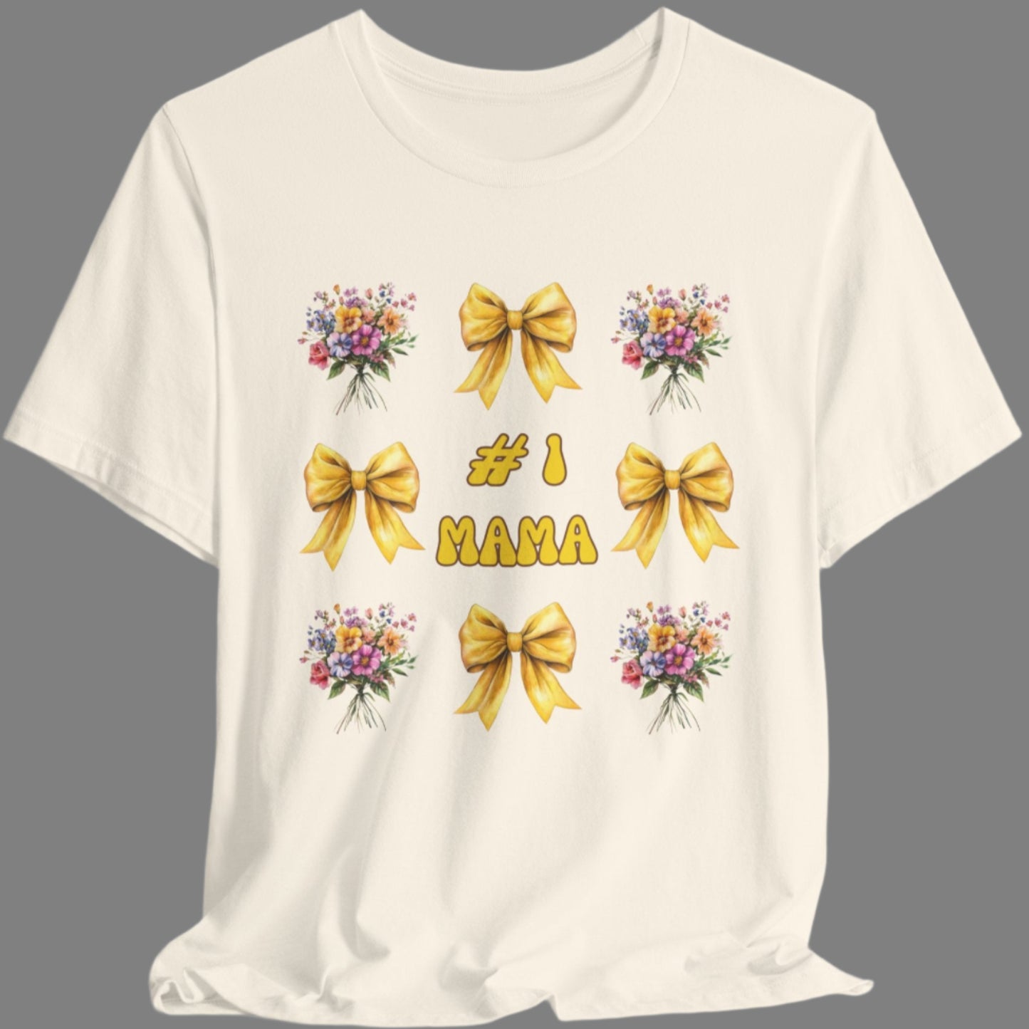 #1 Mama T-Shirt – Mother's Day Gift with Yellow Bows and Florals – Soft Cotton Tee