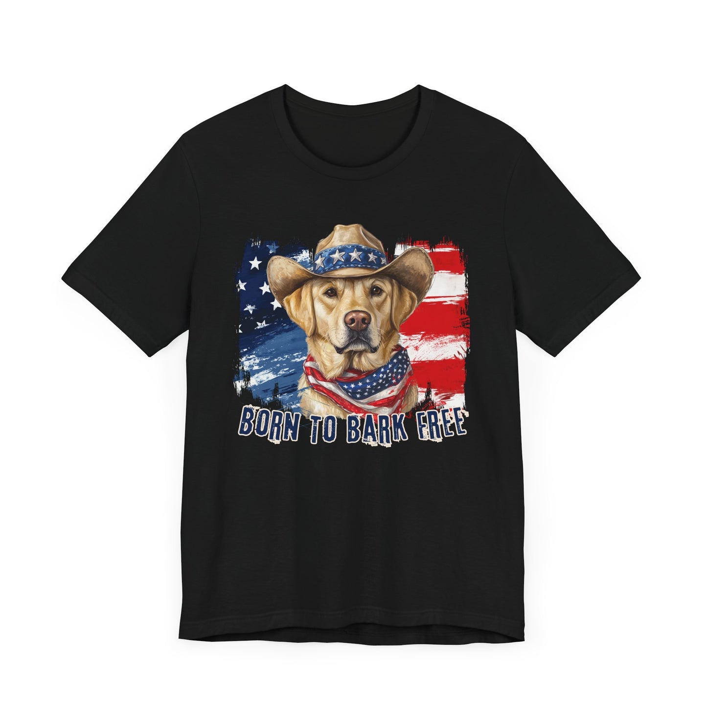 Yellow Labrador Patriotic T-Shirt "Born to Bark Free"