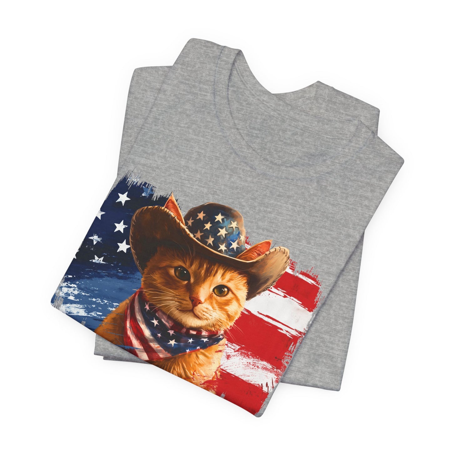 Ginger Cat Patriotic T-Shirt "Red, White & Meow" - Cat-Themed Patriotic Design