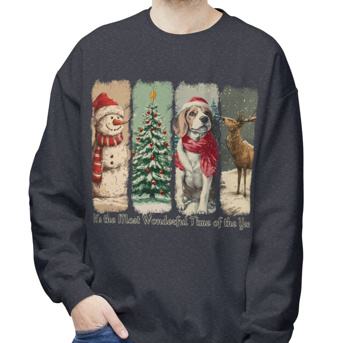 Beagle Santa – Vintage Brush Stroke Christmas Sweater