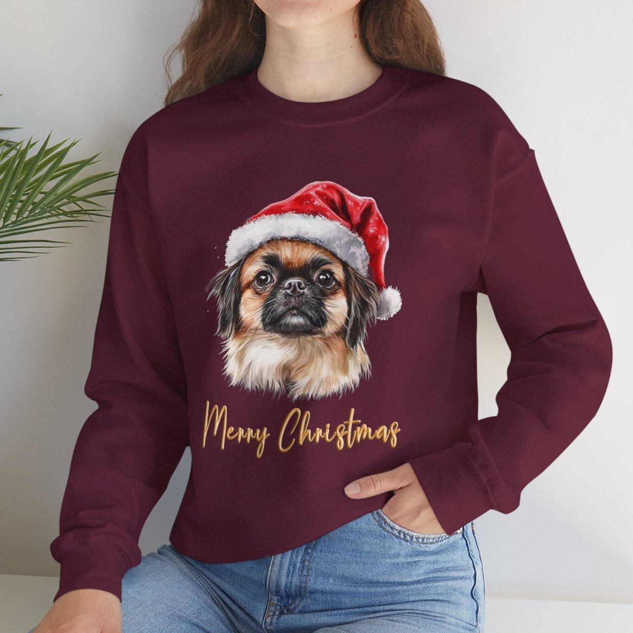 Pekingese In A Santa Hat Sweatshirt