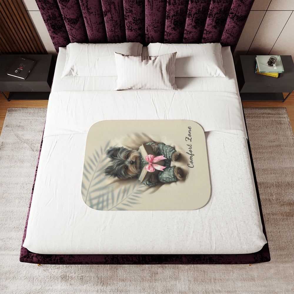 Comfort Zone – Yorkie Blanket | Personalized Sherpa Fleece Throw| Gift for Dog Moms & Pet Lovers