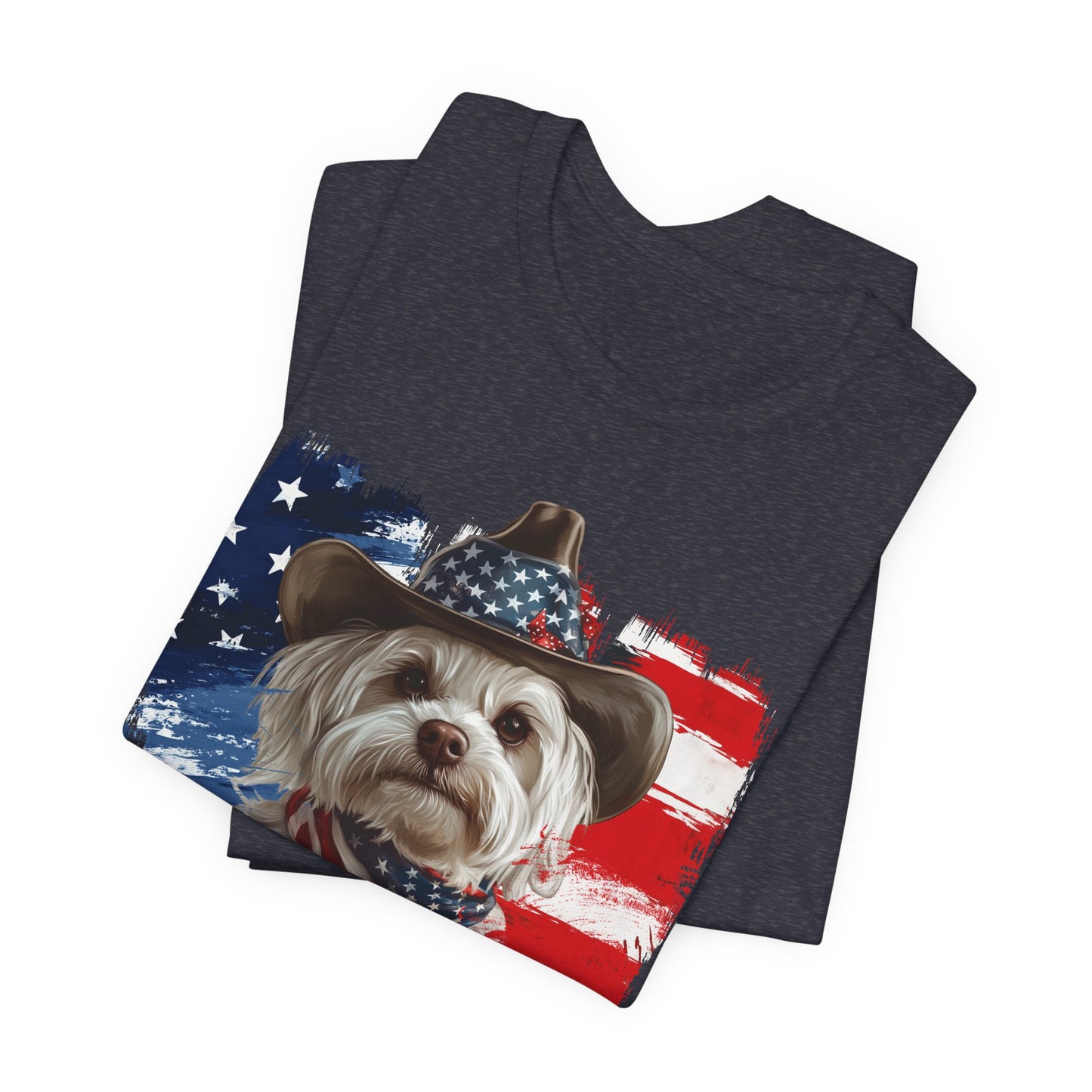 Maltese Patriotic T-Shirt "Born to Bark Free" - Dog-Themed Patriotic Design