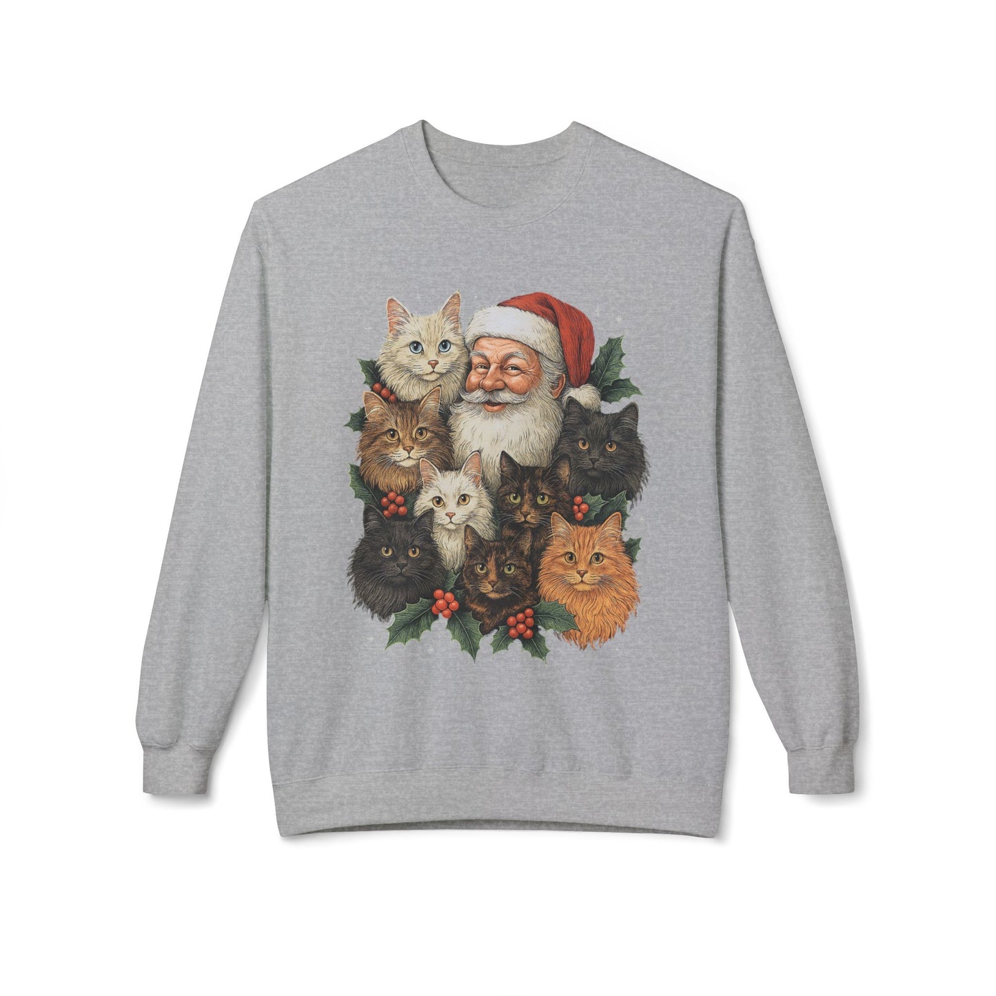 Santa & His Fluffy Cats Christmas Sweatshirt – Vintage Holiday Cat Lover Sweater