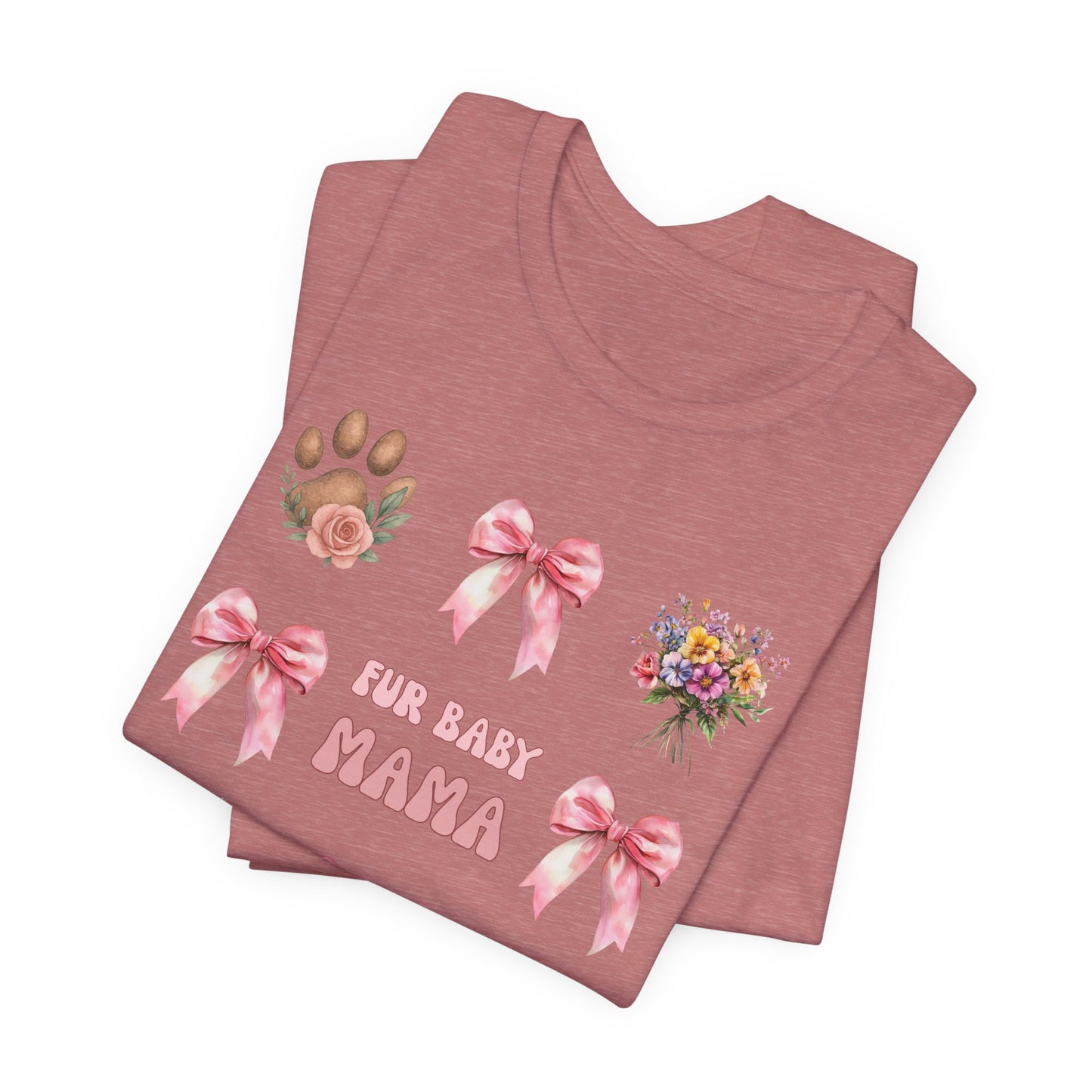 Fur Baby Mama T-Shirt – Soft Cotton Tee with Pink Bows – Gift for Pet Moms
